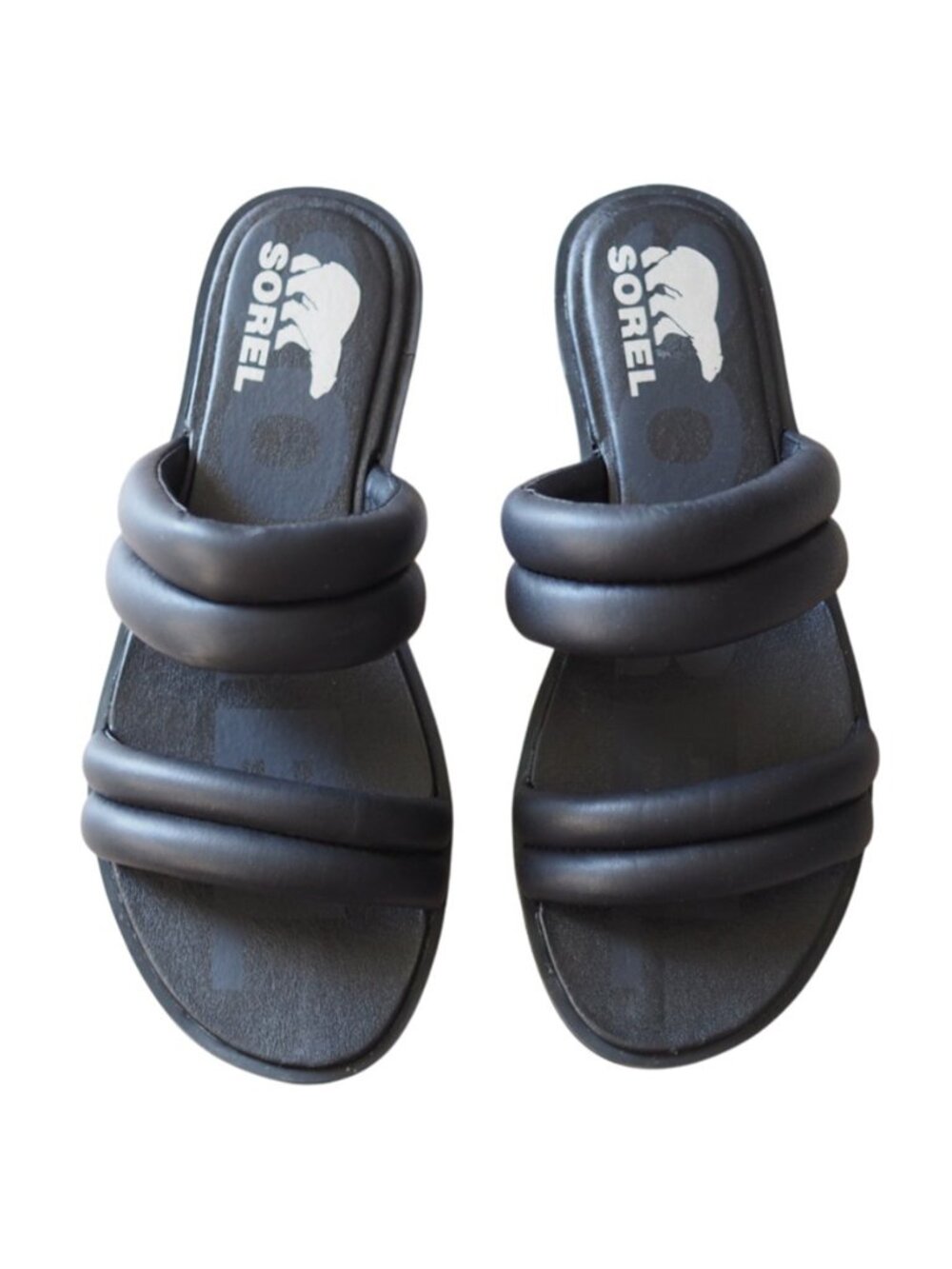 Sorel Ella II Puff Black Slide Sandals Womens Size 7.5 Excellent Condition
